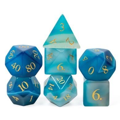 Foam Brain 7ct Gemstone Polyhedral Dice Set Blue Agate with Gold Dice Foam Brain Games
