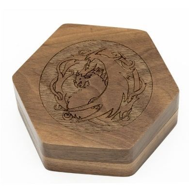Foam Brain Dragon Walnut Hex Dice Box  Foam Brain Games   