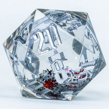 Sirius Dice 54mm Snow Globe D20 Silver Ink w/ Silver Glitter Dice Sirius Dice   
