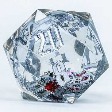 Sirius Dice 54mm Snow Globe D20 Silver Ink w/ Silver Glitter  Common Ground Games   