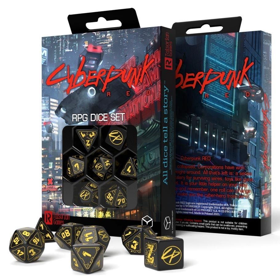 Cyberpunk Red 7ct Polyhedral Dice Set Wet Work Dice Q Workshop   
