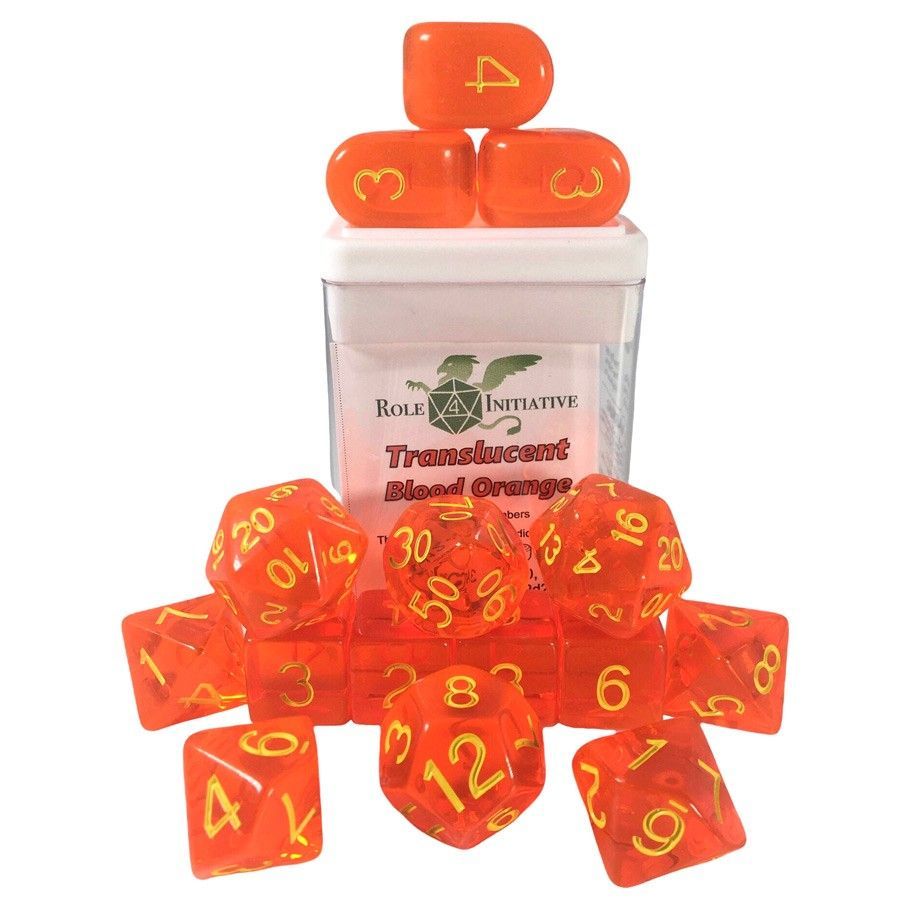 15-set Translucent Blood Orange/Yellow Dice Role 4 Initiative