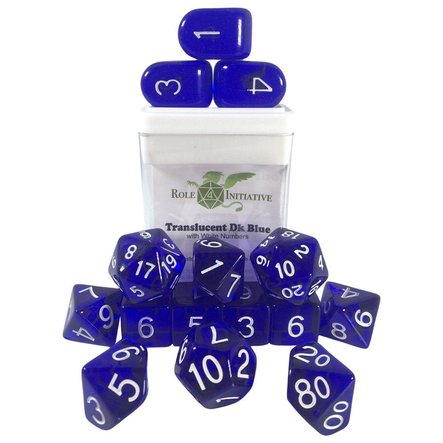 15-Set Translucent Dark Blue/White Dice Role 4 Initiative   