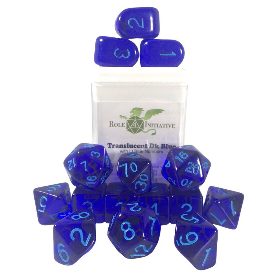 15-Set Translucent Dark Blue/Light Blue Dice Role 4 Initiative