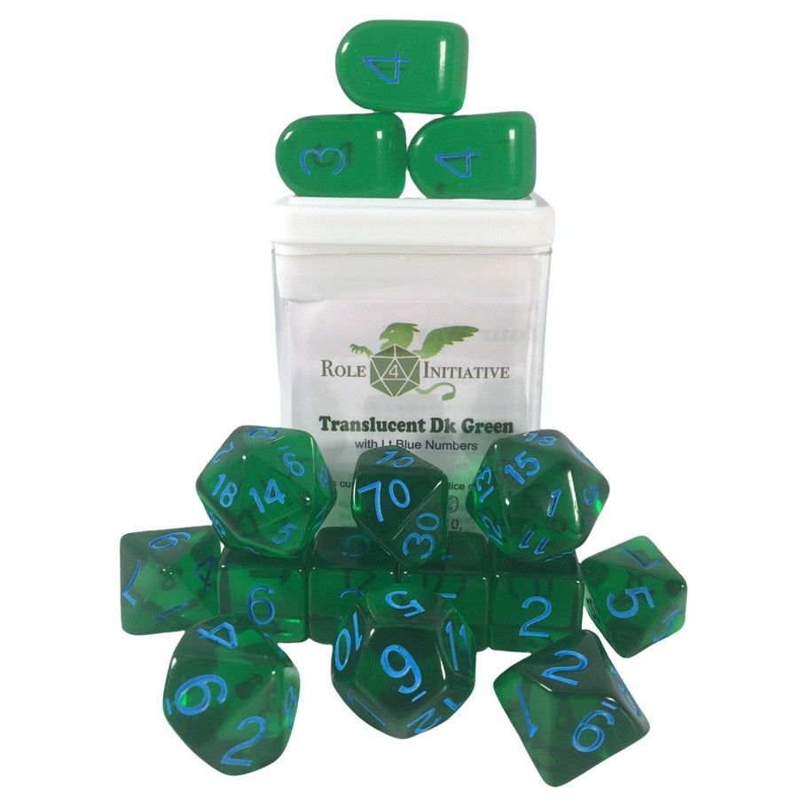 15-Set Translucent Dark Green/Light Blue Dice Role 4 Initiative