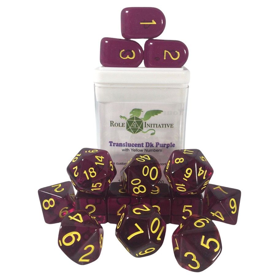 15-Set Translucent Dark Purple/Gold Dice Role 4 Initiative