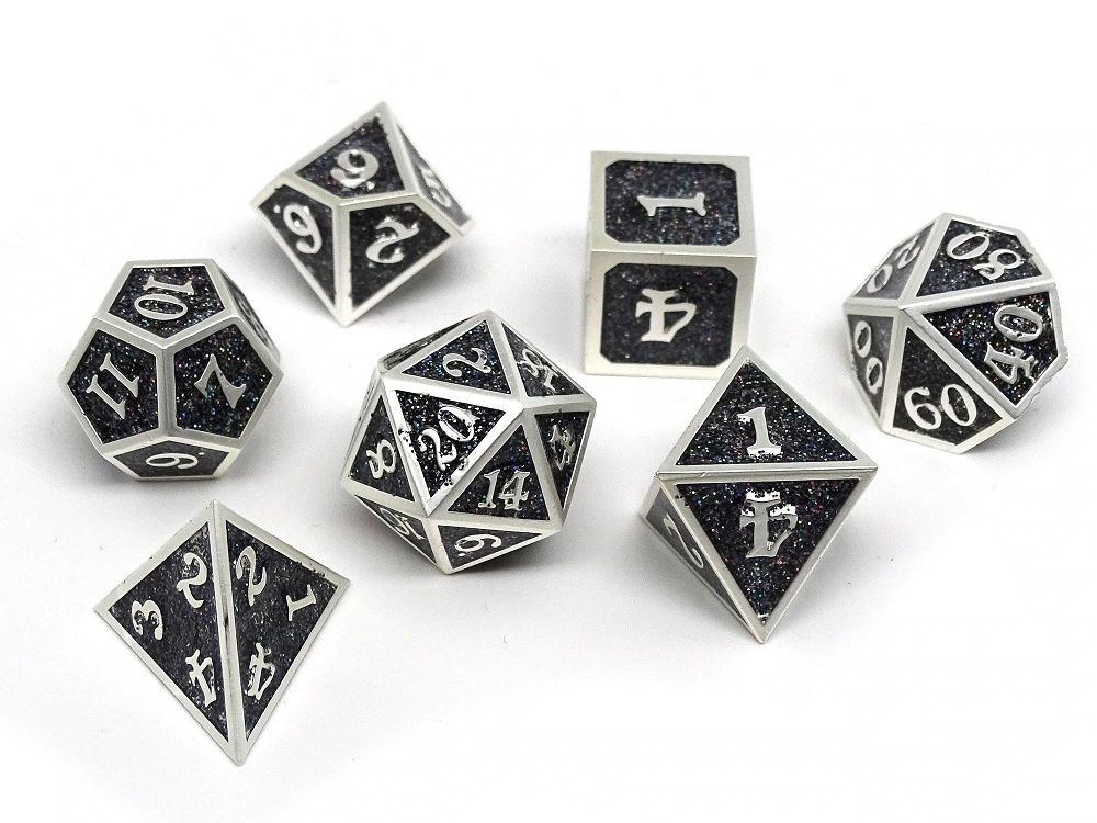 7ct Heroic Metal Black/Silver Dice Easy Roller Dice