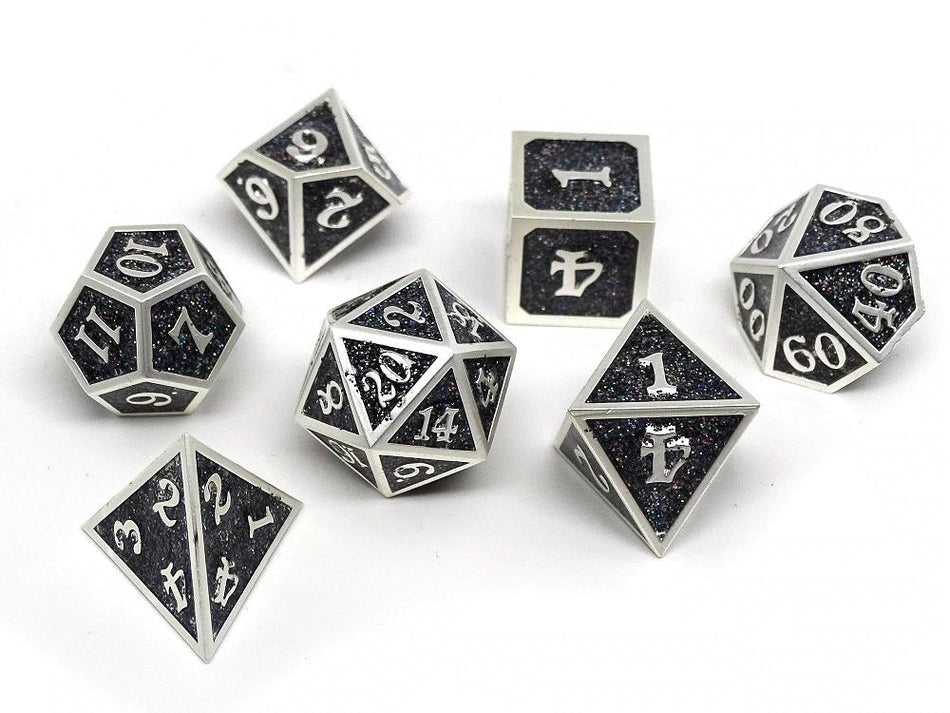 7ct Heroic Metal Black/Silver Dice Easy Roller Dice