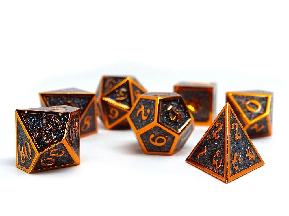 7ct Heroic Metal Black/Orange Dice Easy Roller Dice