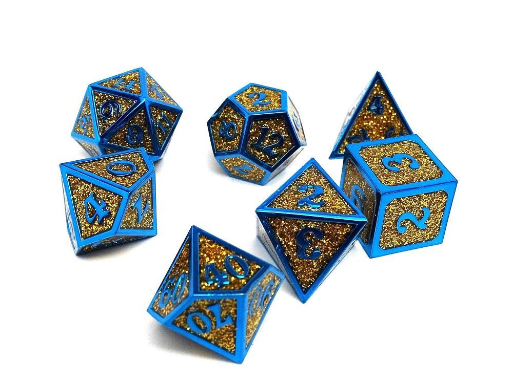 7ct Heroic Metal Gold/Blue Dice Easy Roller Dice