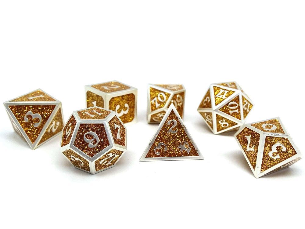 7ct Heroic Metal Gold/Silver Dice Easy Roller Dice
