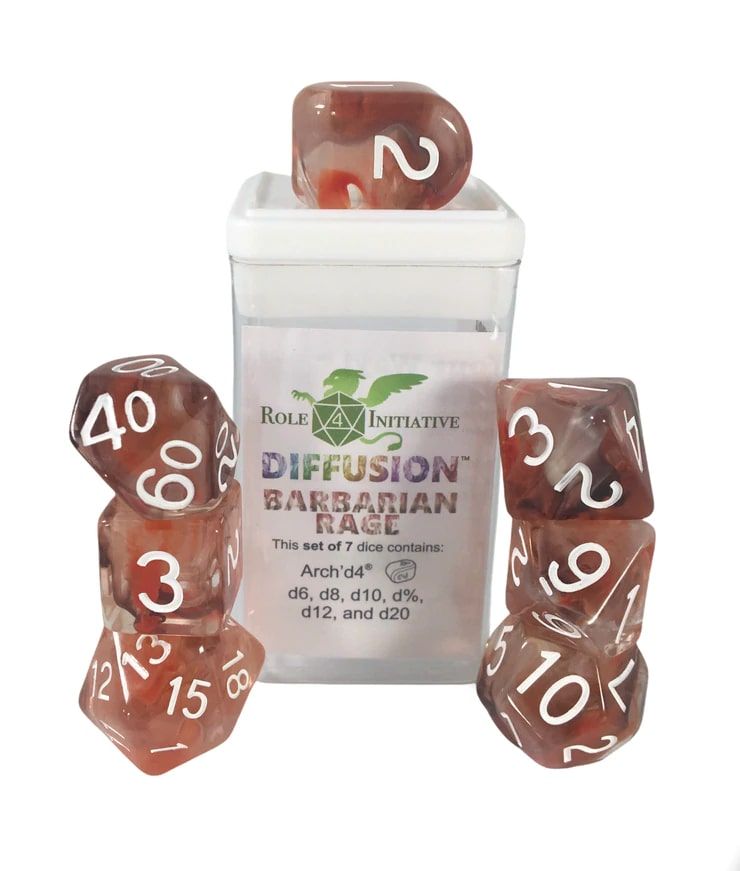 Role4Initiative 7ct Polyhedral Dice Set w/ Arch'd d4 - Barbarian Rage Dice Role 4 Initiative