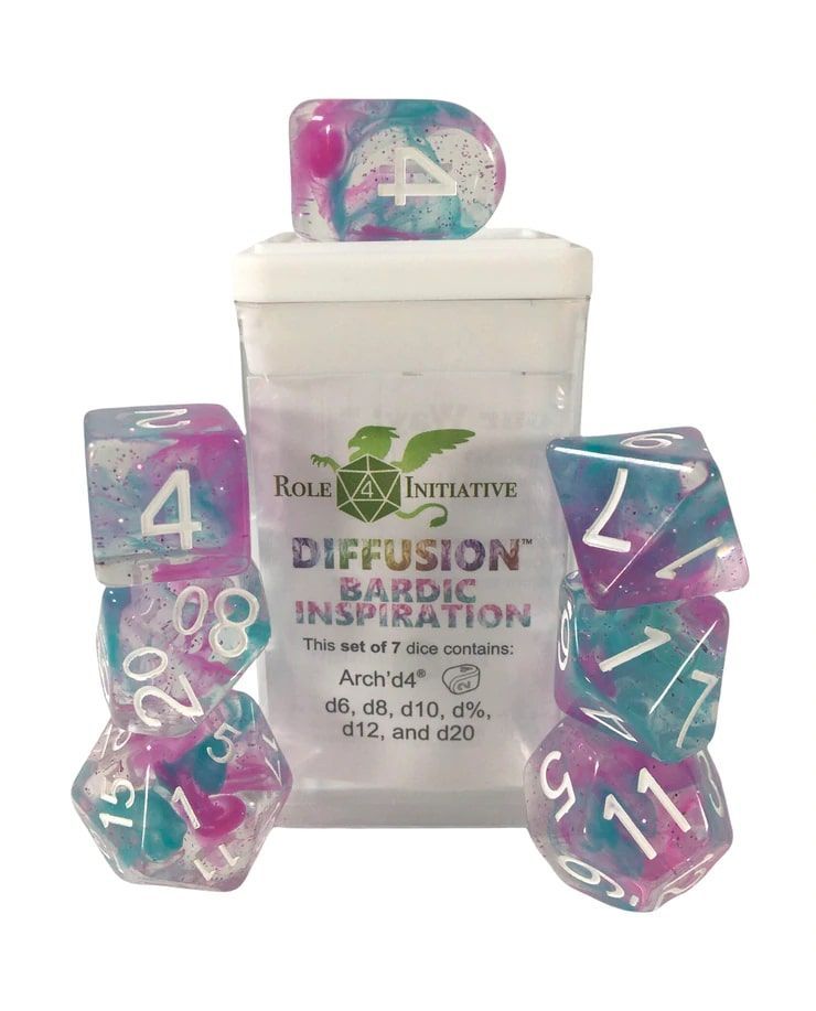 Role4Initiative 7ct Polyhedral Dice Set w/ Arch'd d4 - Bardic Inspiration Dice Role 4 Initiative
