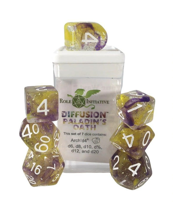 Role4Initiative 7ct Polyhedral Dice Set w/ Arch'd d4 - Paladin's Oath  Role 4 Initiative   