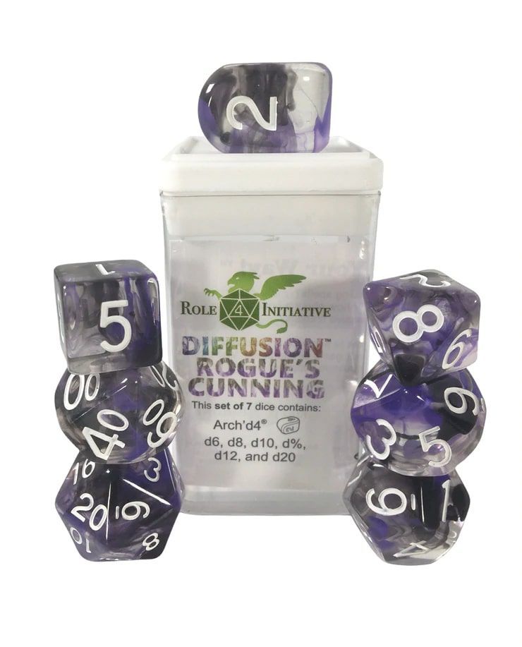 Role4Initiative 7ct Polyhedral Dice Set w/ Arch'd d4 - Rogue's Cunning Dice Role 4 Initiative