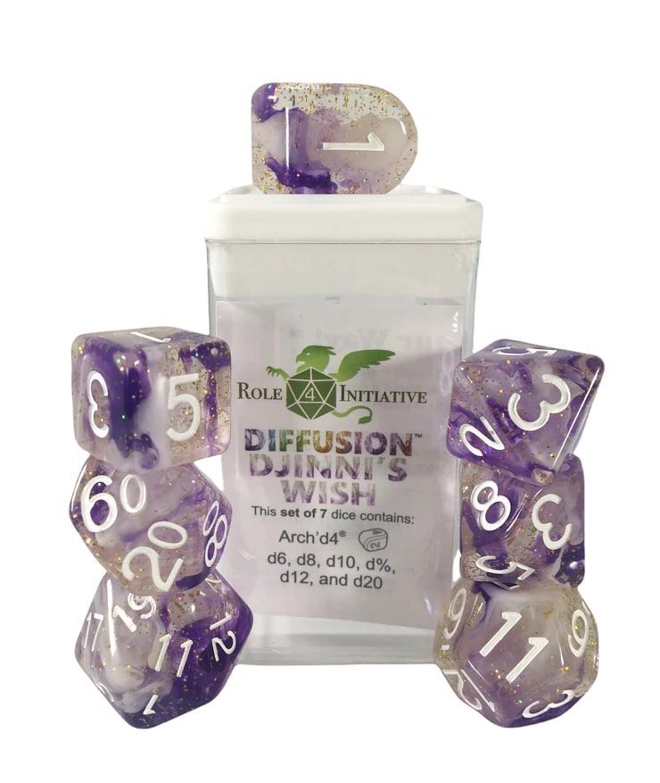 Role4Initiative 7ct Polyhedral Dice Set w/ Arch'd d4 - Djinni's Wish Dice Role 4 Initiative