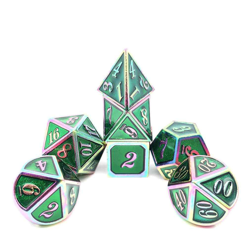 Burnt Opal with Emerald 7ct Metal Polyhedral Dice Set Dice Other
