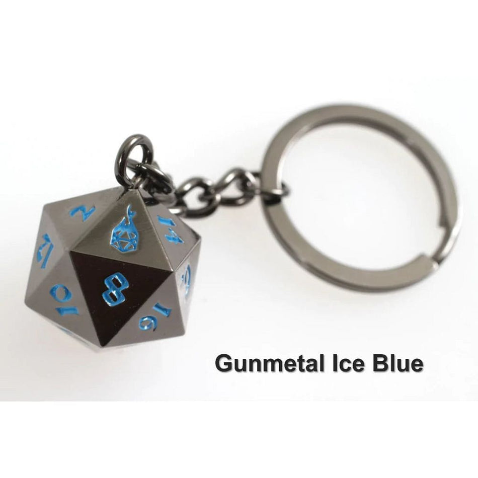 D20 Fob of Fate - Gunmetal Ice Blue Clothing & Accessories Forged Dice Co   