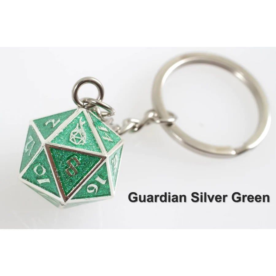 D20 Fob of Fate - Guardian Silver Green Clothing & Accessories Forged Dice Co   