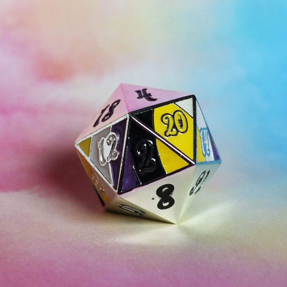 D0000014 D20 Non-Binary Pride Dice Die Hard Dice