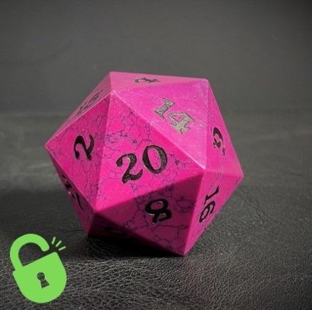 D20 Magenta Cracked Stone  Easy Roller Dice   