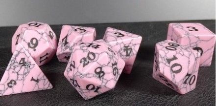 7 set Pink Cracked Stone  Easy Roller Dice   