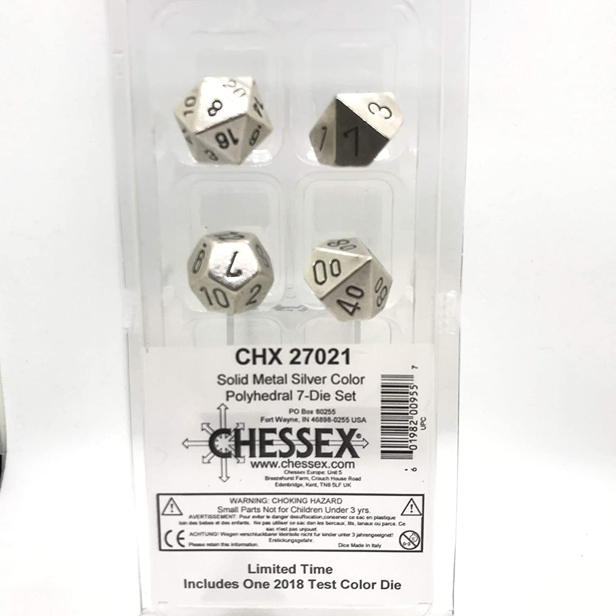 Chessex Solid Metal Silver 7ct Polyhedral Set (27021) Dice Chessex   