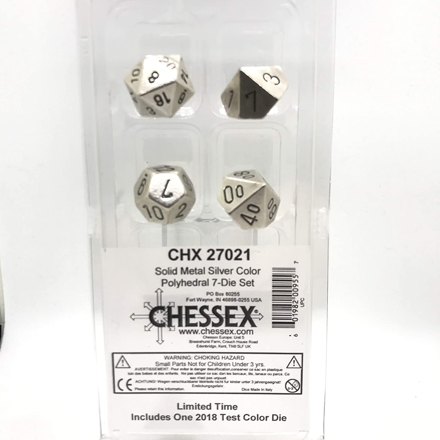 Chessex Solid Metal Silver 7ct Polyhedral Set (27021) Dice Chessex   