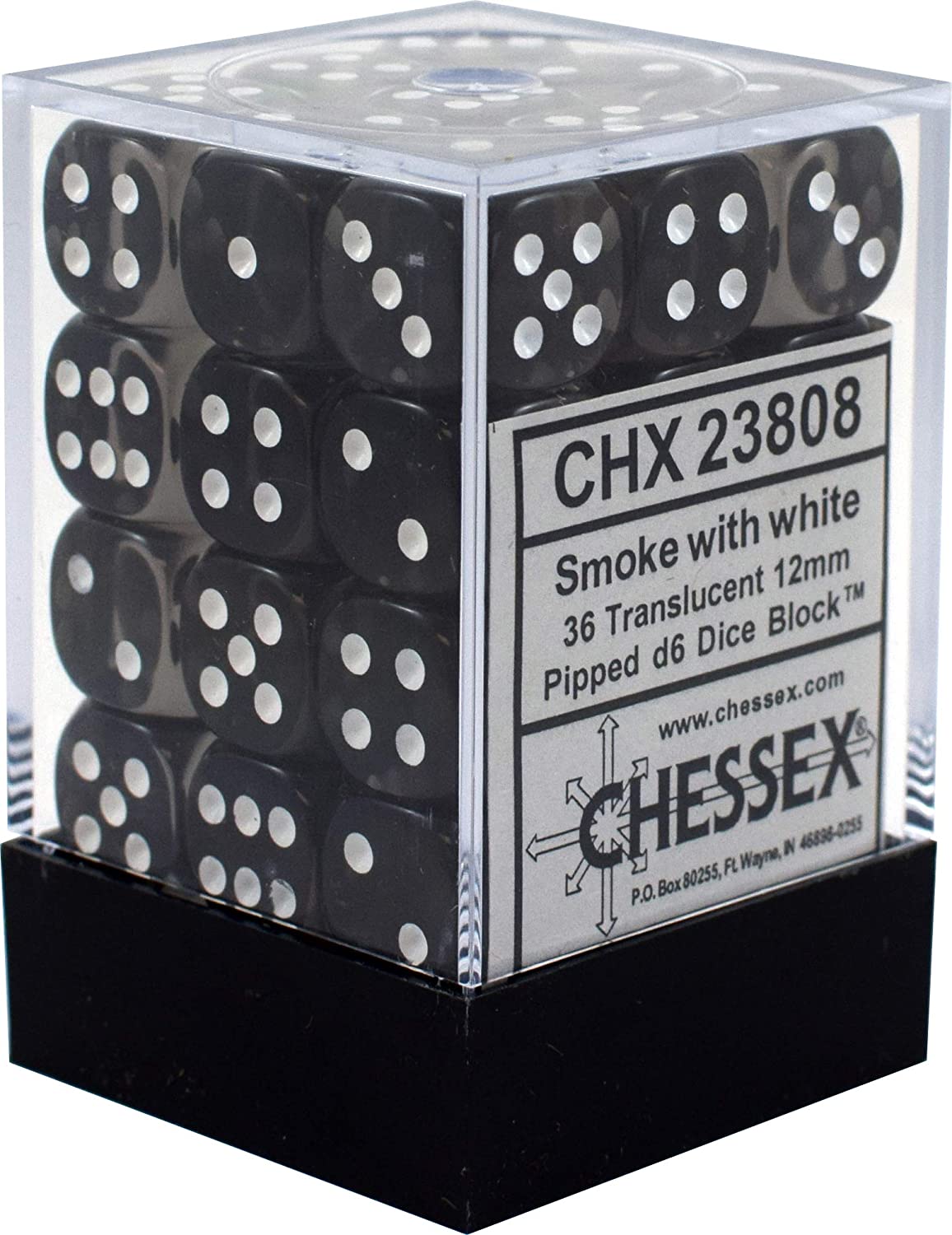 Chessex 12mm Translucent Smoke/White 36ct D6 Set (23808) Dice Chessex   