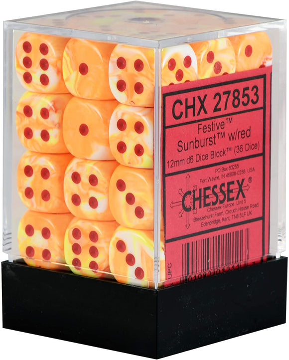 Chessex 12mm Festive Sunburst/Red 36ct D6 Set (27853) Dice Chessex   
