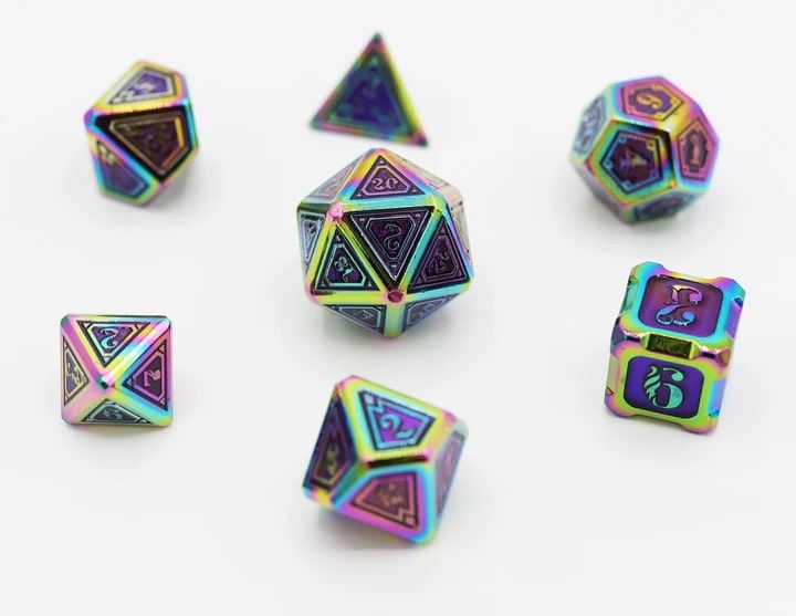 Foam Brain Games 7ct Metal Polyhedral Dice Set Alchemist Burnt Opal Dice Foam Brain Games