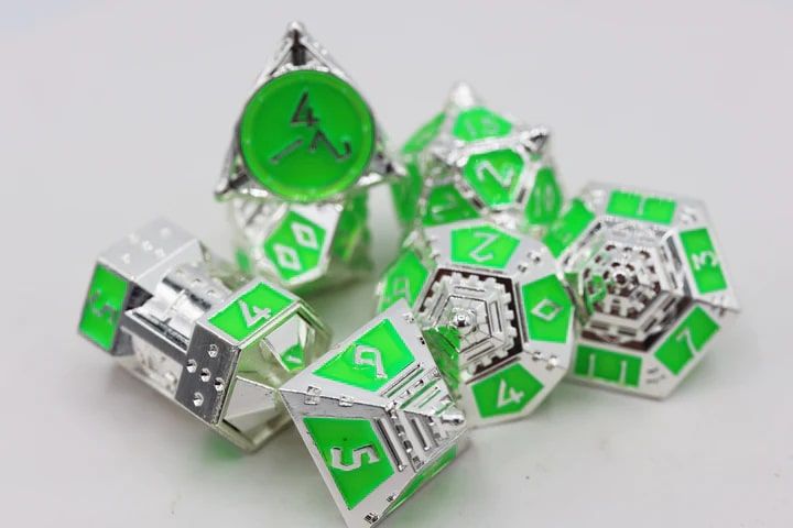 Foam Brain Games 7ct Metal Polyhedral Dice Set Neon Diamonds Dice Foam Brain Games