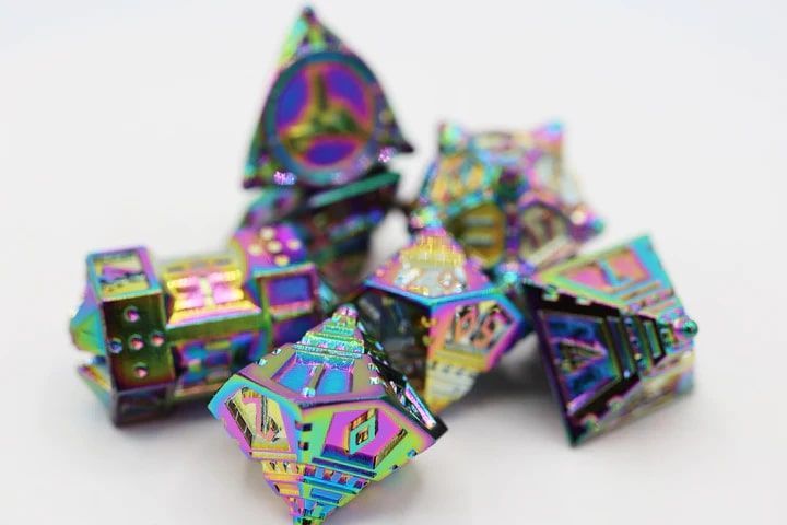 Foam Brain Games 7ct Metal Polyhedral Dice Set Holo Projection Dice Foam Brain Games