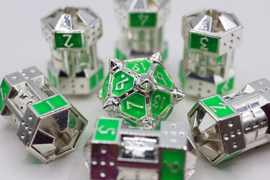 Foam Brain Games 7ct Metal CCG Dice Set Neon Diamonds Dice Foam Brain Games