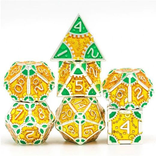 Foam Brain Games 7ct Metal Polyhedral Dice Set Steampunk Pineapples Dice Foam Brain Games