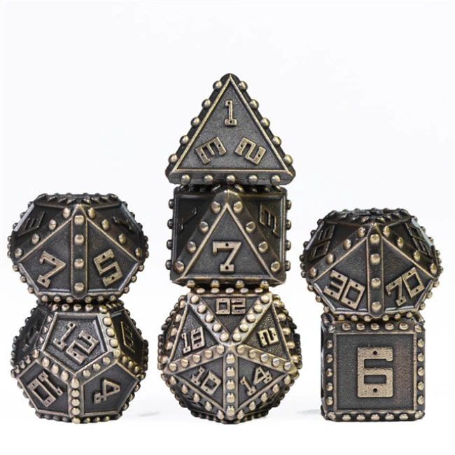 Foam Brain Games 7ct Metal Polyhedral Dice Set Bronze Brigandine Dice Foam Brain Games