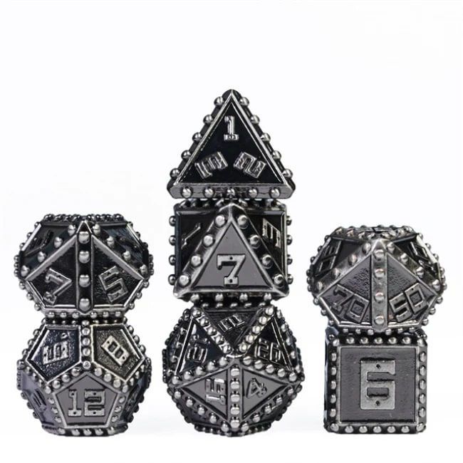 Foam Brain Games 7ct Metal Polyhedral Dice Set Silver Brigandine Dice Foam Brain Games