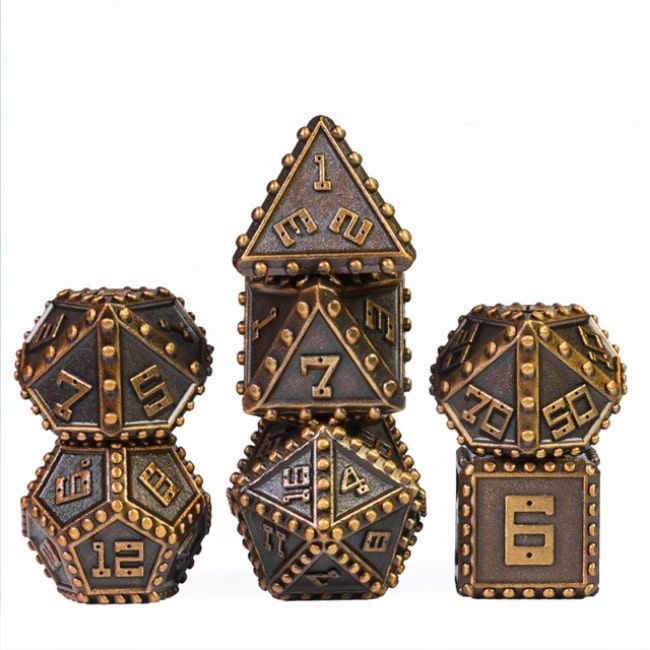 Foam Brain Games 7ct Metal Polyhedral Dice Set - Gold Brigandine Dice Foam Brain Games