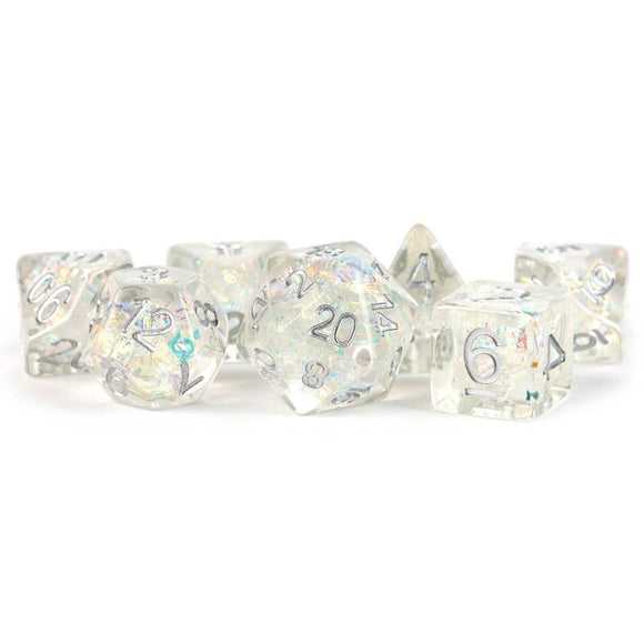 LIC759 7ct Rainbow Frost Dice FanRoll by Metallic Dice Games   