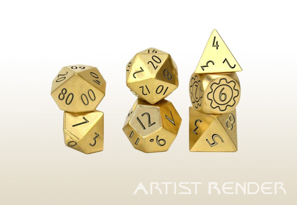 7ct Steampunk Brass Dice Dice Level Up Dice