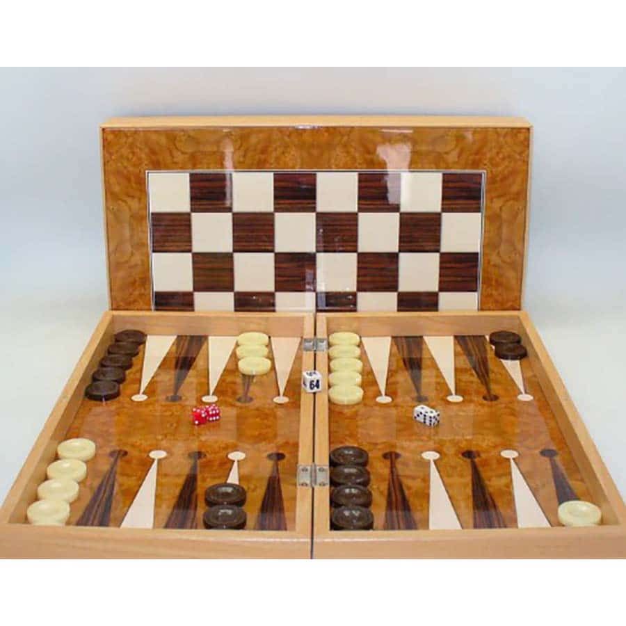 Backgammon Set: 19" Burlwood Decoupage Board Games Other