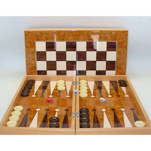 Backgammon Set: 19" Burlwood Decoupage  Other   