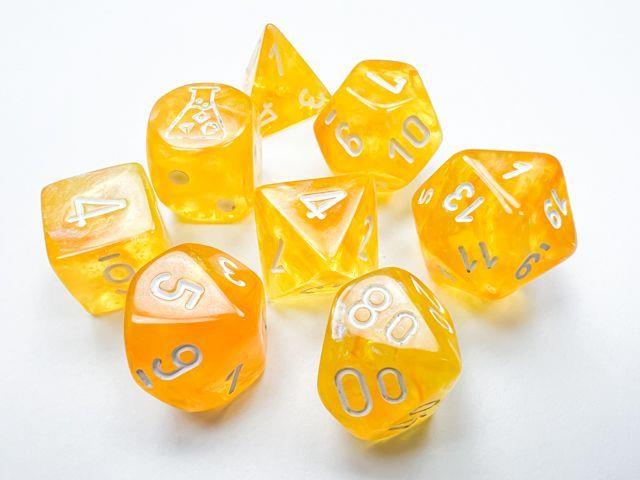 30053 CHX Lab Dice Borealis Canary/white Luminary Polyhedral 7-Dice Set (with bonus die) Dice Chessex