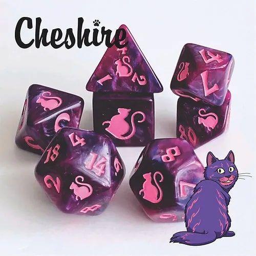 Kitty Clacks 7ct Polyhedral Dice Set Cheshire Dice Black Oak Workshop