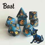Kitty Clacks 7ct Polyhedral Dice Set Bast Dice Black Oak Workshop