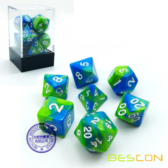 Bescon 7pc Mini Polyhedral Dice Set Gemini Aquamarine Home page Other   