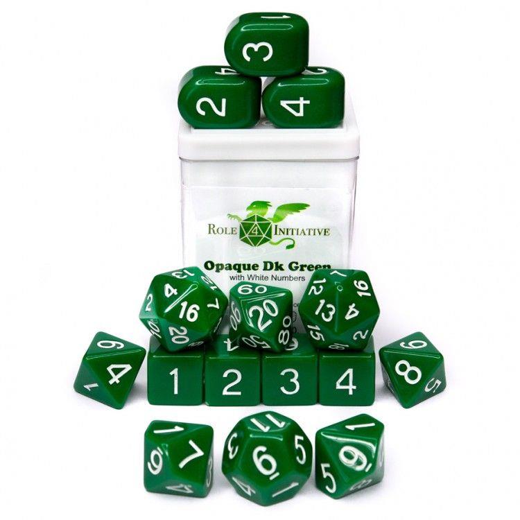 15-Set Opaque Dark Green/White Dice Role 4 Initiative   