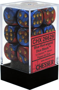 Chessex 16mm Gemini Blue-Red/Gold 12ct D6 Set (26629) Dice Chessex   