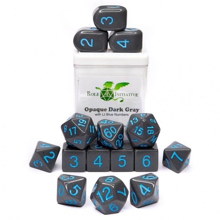 15-Set Opaque Dark Gray Dice Role 4 Initiative
