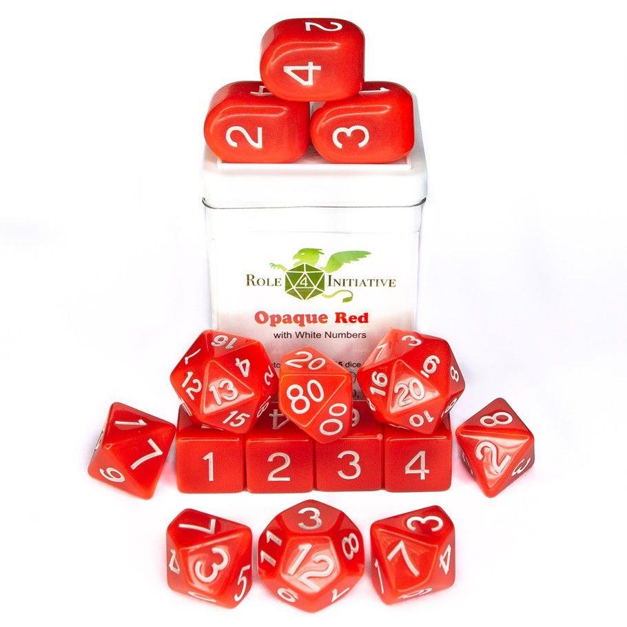 R4I 15ct Polyhedral Dice Set Opaque Red/White Dice Role 4 Initiative